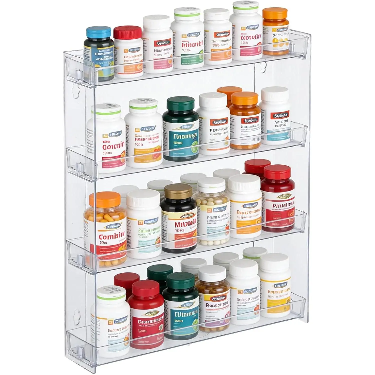 4-Tier Vanity & Kitchen Vitamin Storage Organizer - Clear-View Shelf for Medicine, Pill Bottles, Bathroom Cabinet & Baking Countertop Holders