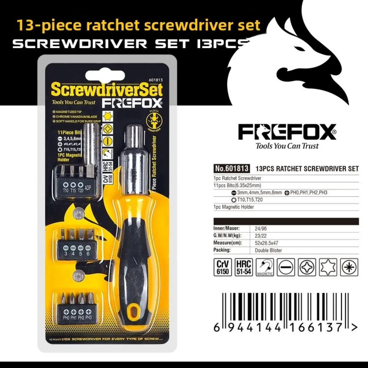 13-piece multifunctional ratchet screwdriver set with strong magnetic head and semi-automatic screwdriver function