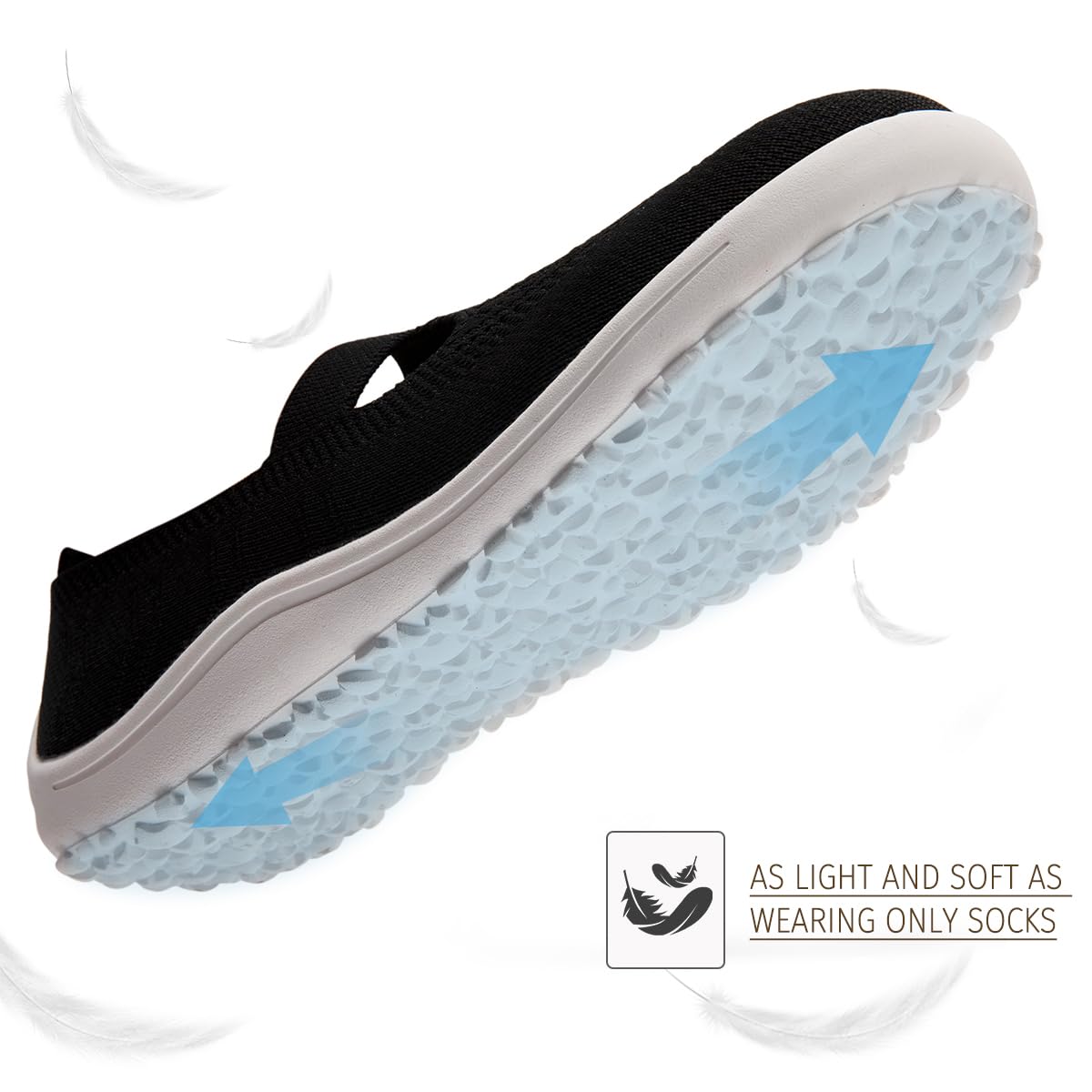 Ultra Light Women's Knit Slip On Flats Featuring Wide Toe Box Barefoot Design Zero Drop Sole and Breathable Material for Healthy Natural Foot Function