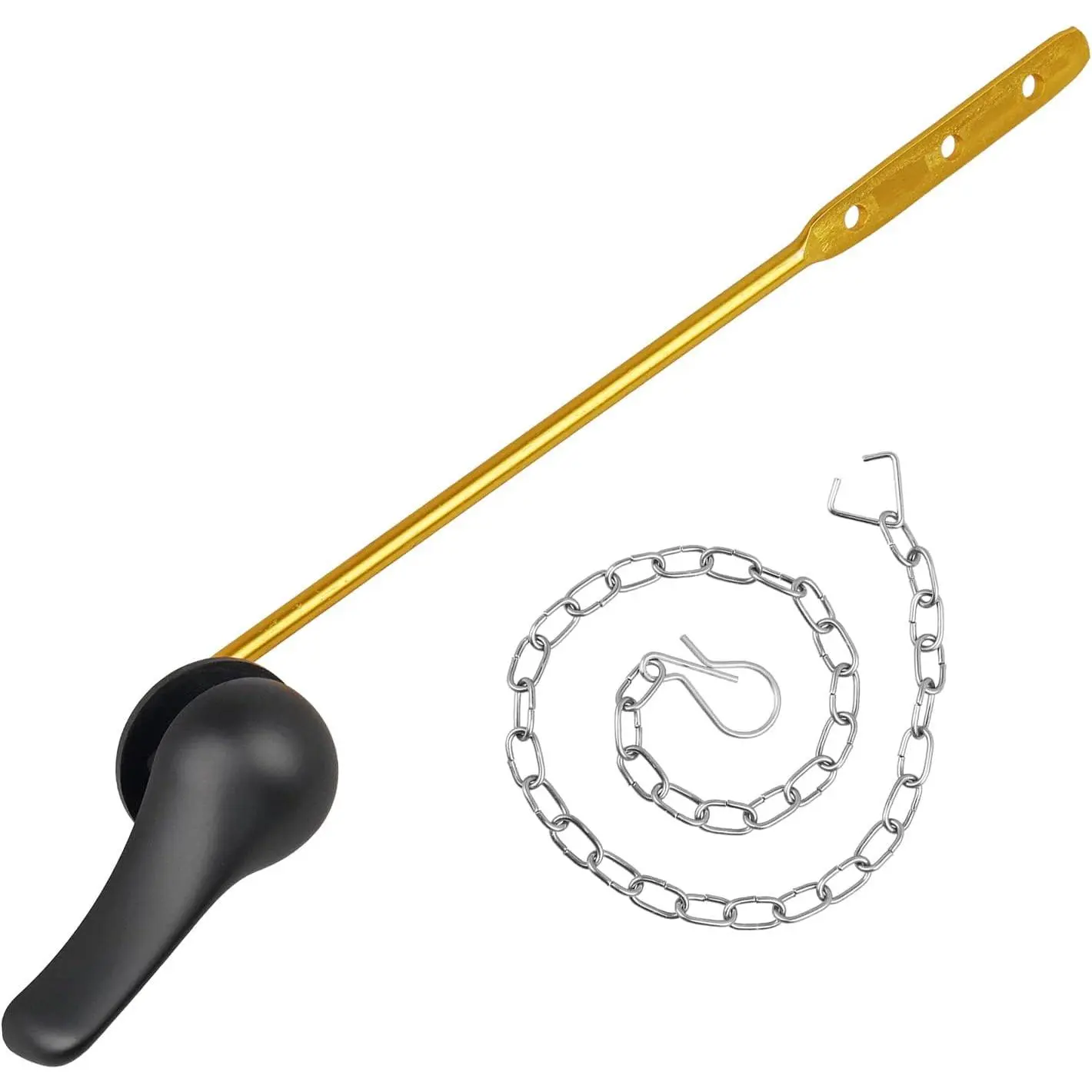 Toilet Handle  Kit,   Flush Lever Handle | Toilet Lever with Stainless Steel Flapper Chains for  Front Mount Toilets, Matte Black Finish Toilet Flush Handle