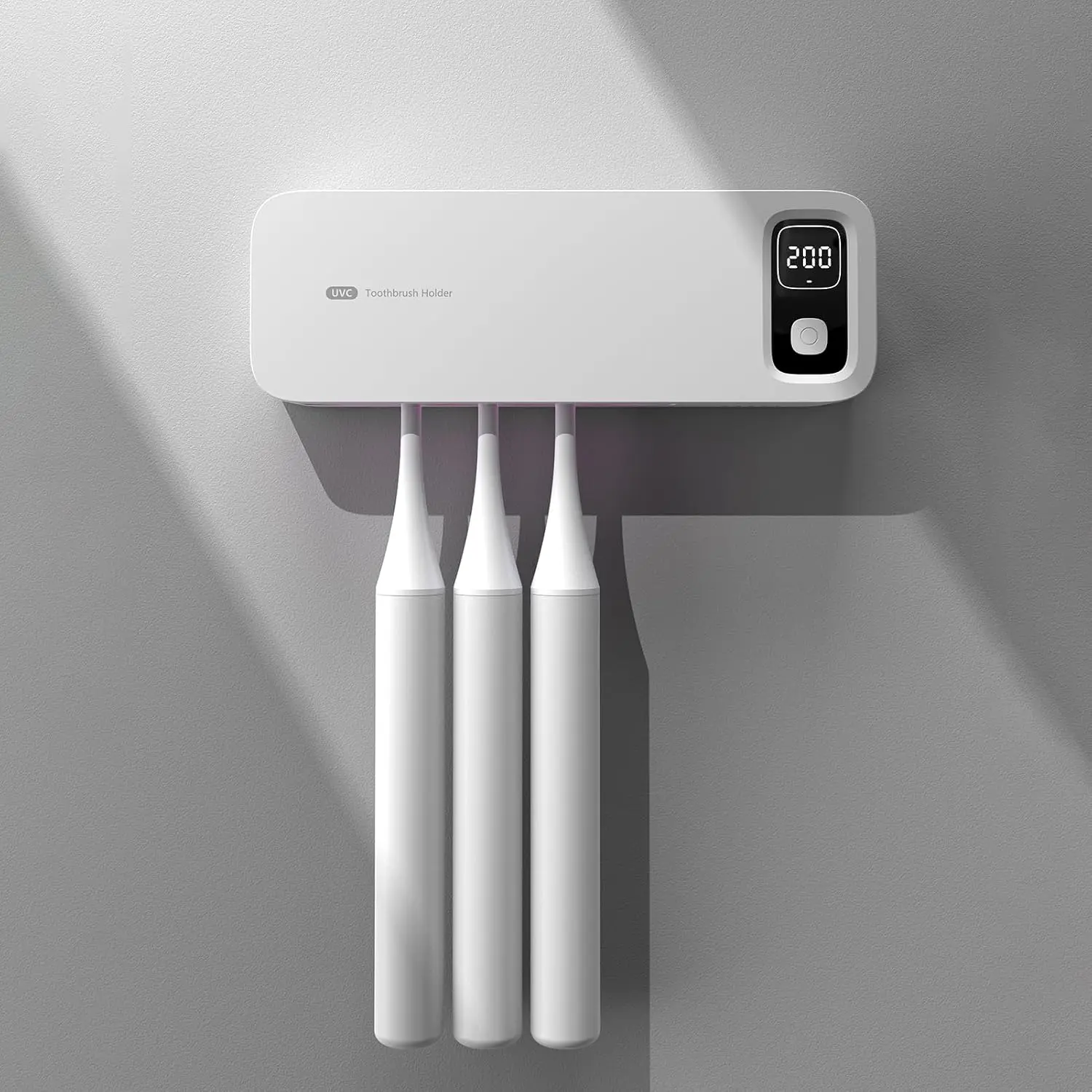 Toothbrush Cleaning Holder, Self Adhesive Toothbrush Cleaner, Timer Function, Toothbrush Sanitizer Bathroom Accessories