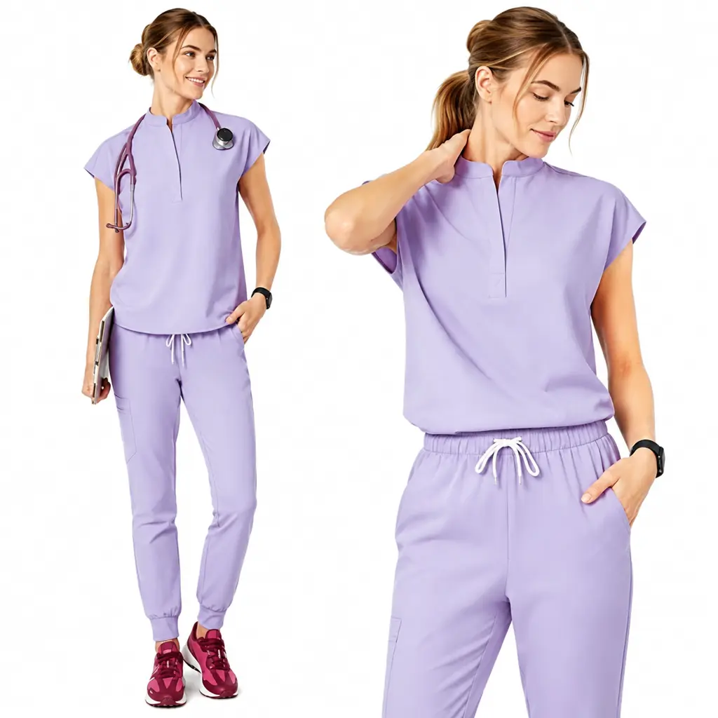 Stand Collar Sleeveless Jogger Pants Scrub Set Doctor Nurse Work Uniform For Women Beauty Salon SPA Clinic Daily Wear