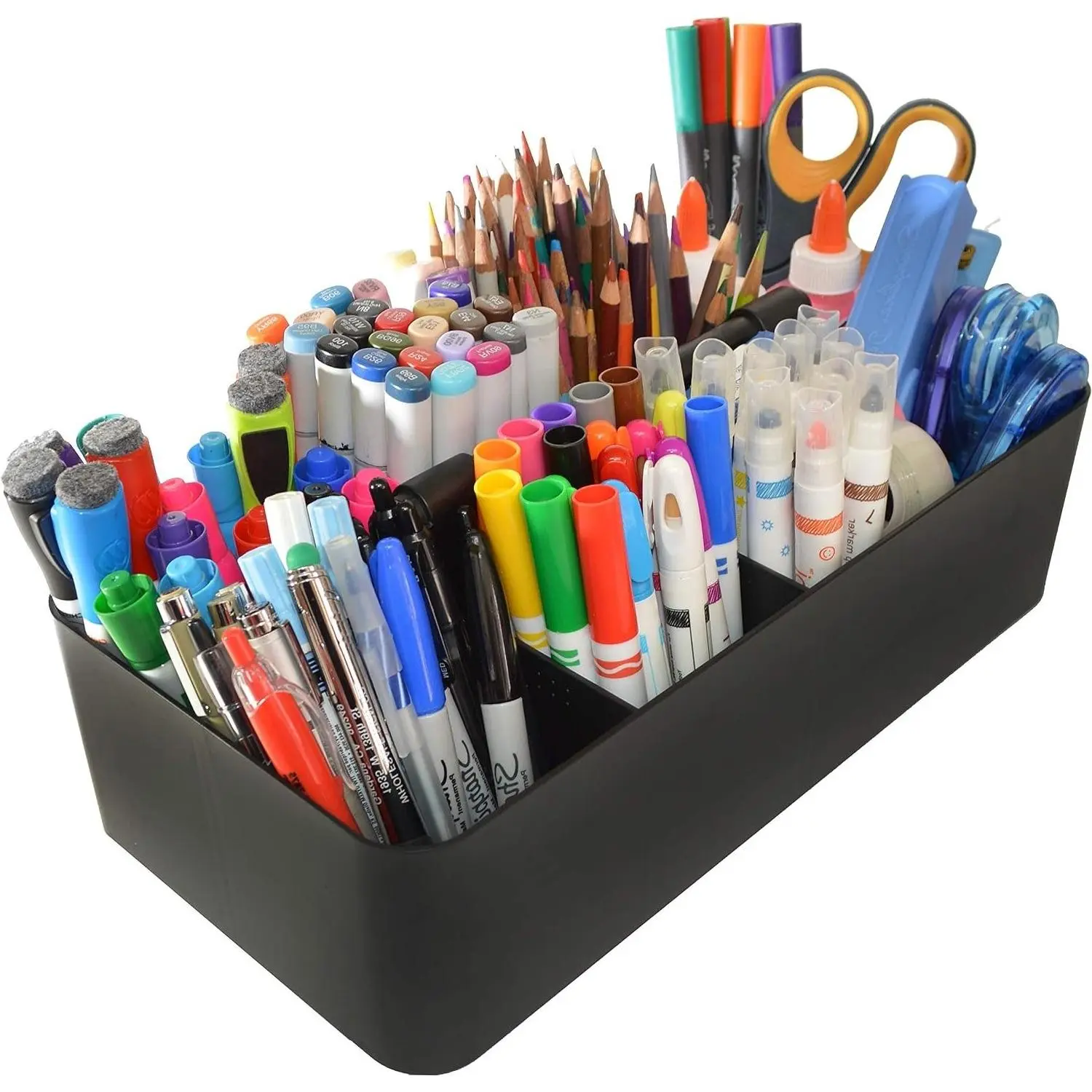 8 Compartments DIY Dividers, Large Portable Caddy, Multi-Purpose Stackable Organizer for School, Office, Desktop - Made in USA (Black)Gift