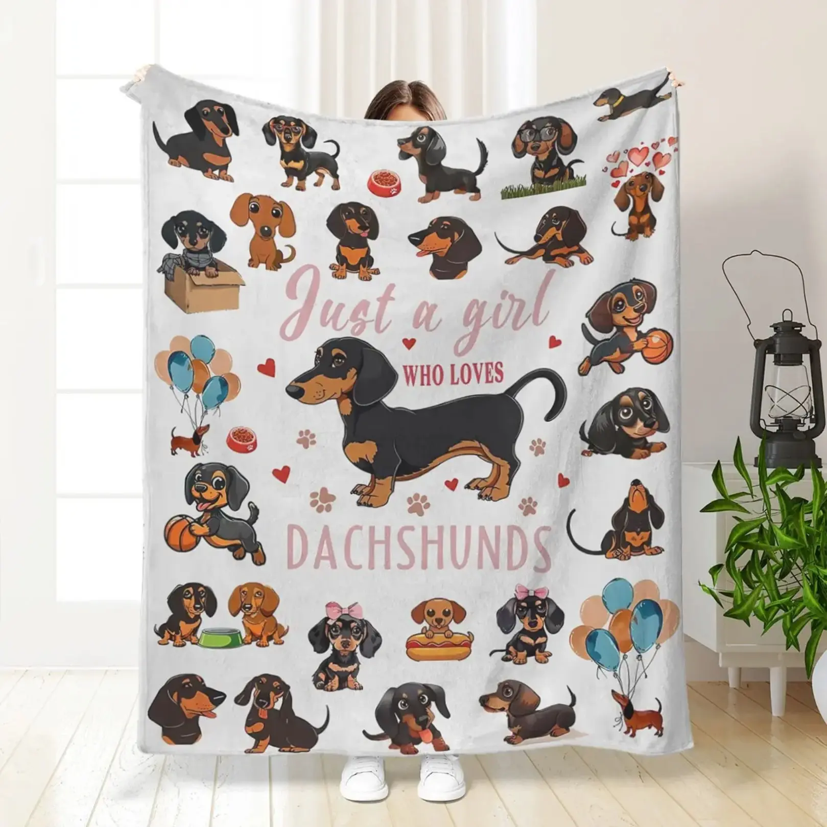 Cozy Sausage Dog Print Flannel Blanket, Fluffy Blanket, Comfy Blankets, Slogan Print Blanket, Printed Blankets, Perfect for Sofa Bed Office Travel, Great Gift for Dog Lovers, Halloween, Birthday Christmas Mother’s Day Holiday Bedroom Home Decor