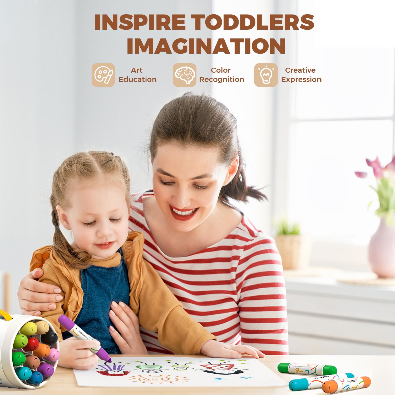 36/24/12 Colors Dual-Tip Washable Marker, Non Toxic Skin-Friendly Marker Pen, Jumbo Cone Tip 1-8mm Round Tip 2-5mm, Easy to Hold  for Kids Ages 3+ for Easter