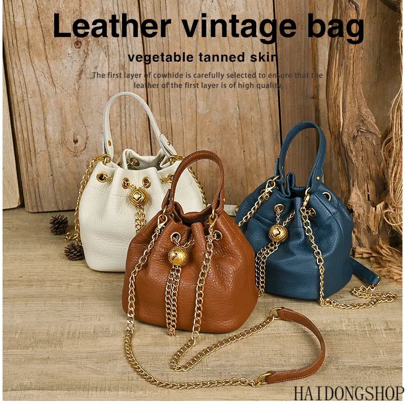 Soft Genuine Top Layer Cowhide Leather Bucket Crossbody Shoulder Bag for Women & Teen Girls, Sweet Minimal Feminine Everyday Carryall, Durable Soft-Touch Leather with Comfort Adjustable Strap & Spacious Capacity, Versatile All-Season Hand Purse for Daily