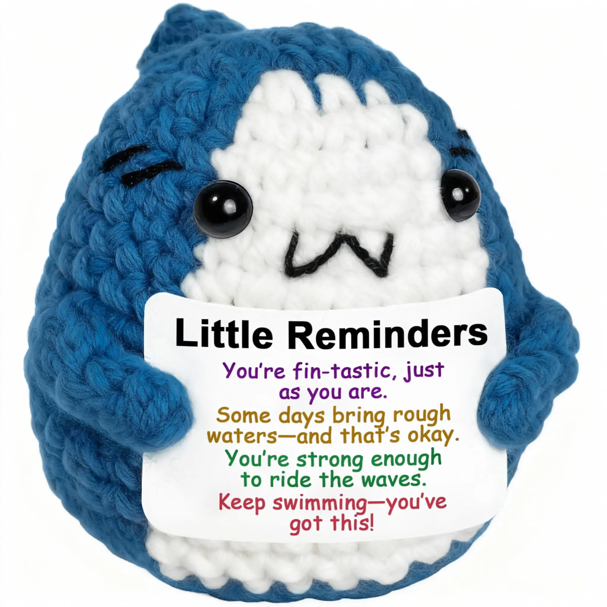 1pc Positive Shark Emotional Support Crochet Gift, Mini Inspirational Emotional Stuffed Toy Doll, Crochet Animals, Amigurumi, With Encouraging Message, Desktop Ornament, Encouraging Gift for Classmate Or Friend