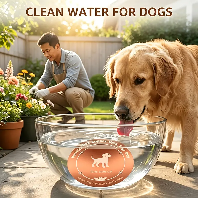 4" Copper Pet Water Purifier Disk Universal, 99.9% Pure Copper Water Purification Disk for Pets Dogs Cats Cows Chickens Bird Prevention Reusable, for Dog Cat Chicken Cow Chemical Free Water Cleaner Easy to Use