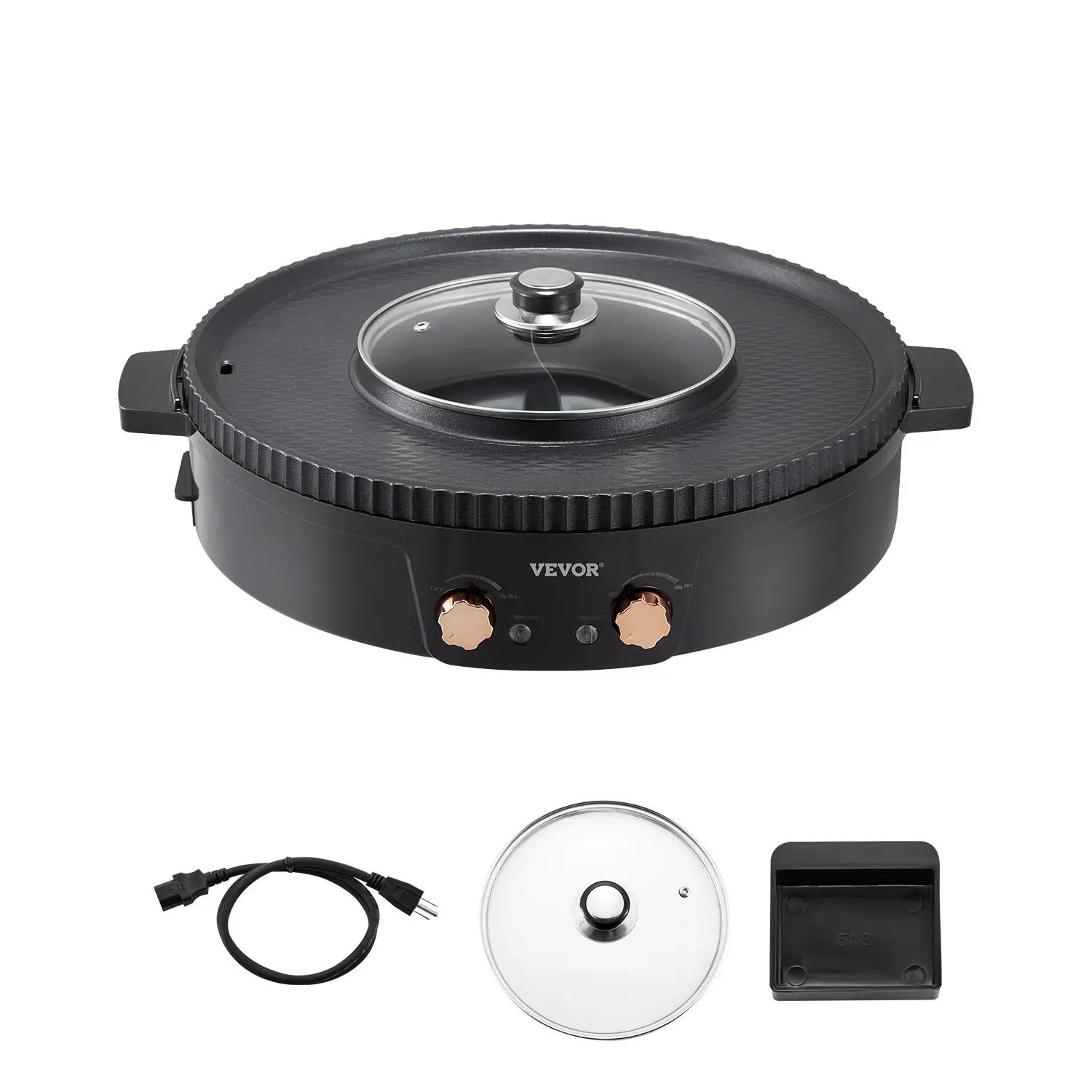 VEVOR 2-in-1 Electric Smokeless Hot Pot with Grill Kitchen Gadgets - 1800W, 2.5L Capacity, Dual Temp Ctrl, Non-Stick Pan, Oil Drain Port, Separate Control, for Family Dining (2-8 People)