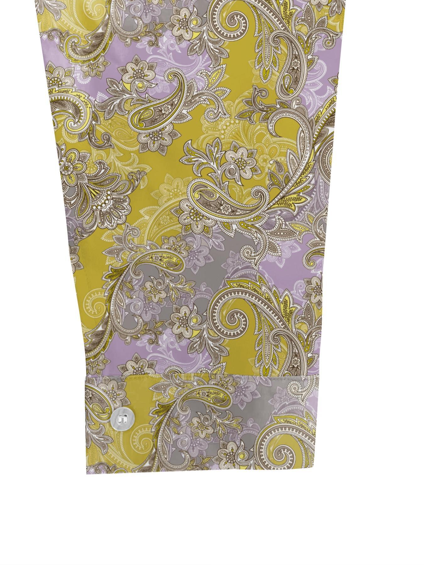 Women's All Over Print Split Hem Shirt, Casual Boho Blouses, Casual Long Sleeve Collared Top for Spring, Ladies Clothes for Daily Wear