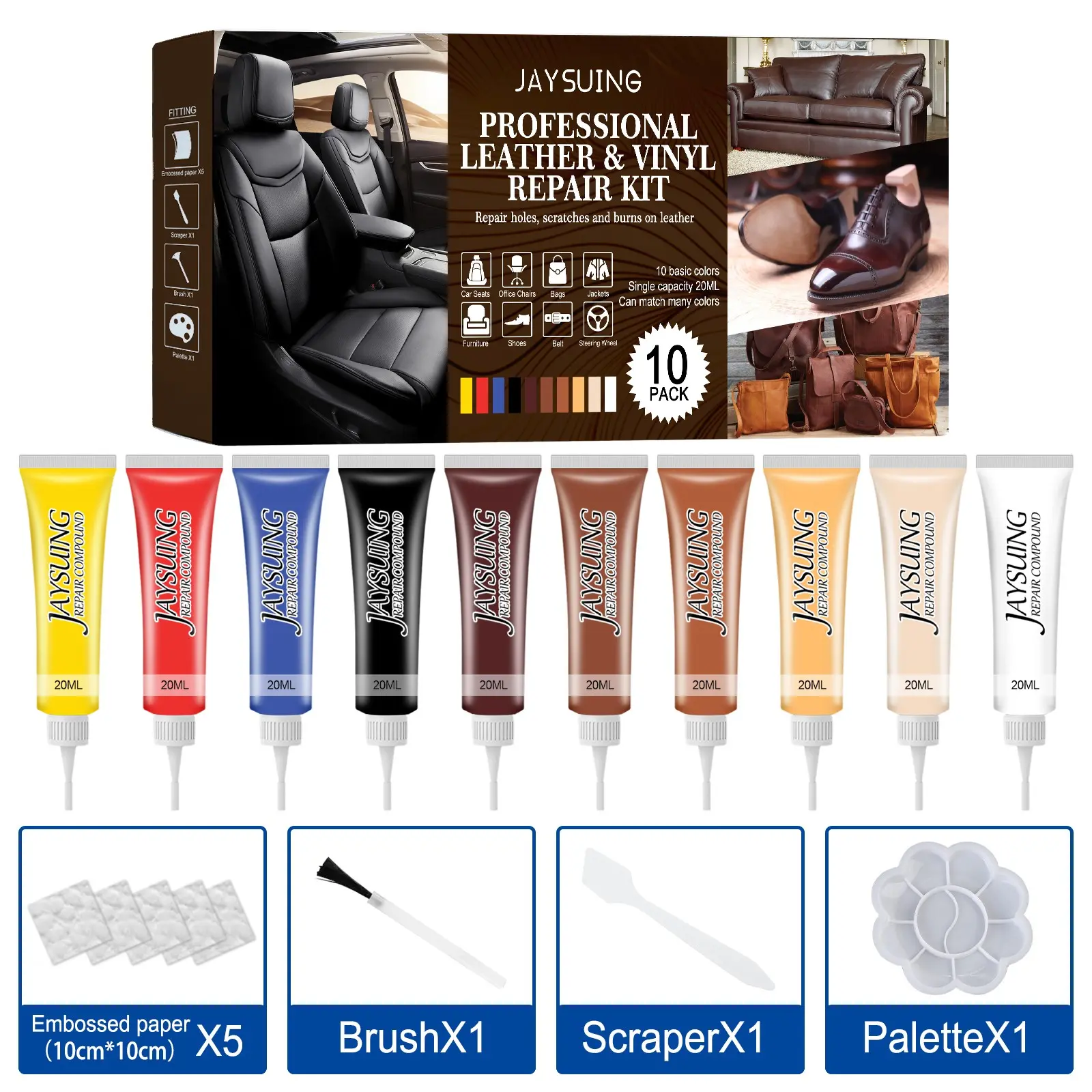 Jaysuing Leather Color Corrector Kit, Car Leather Care, Leather Bag Shoe Repair, Leather Restoration, Sofa Revitalization