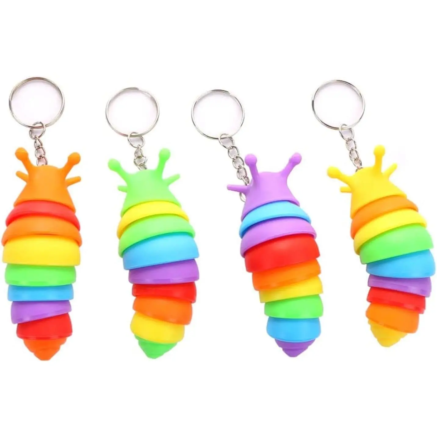 4 PCS Mini Fidget Slug Key-Chain Toys,3D Articulated Stretch Caterpillar Sensory Flexible Hand Toy, Ideal Party Favor Colorful Office Desk Pet Toys(Random Color)fidget toys