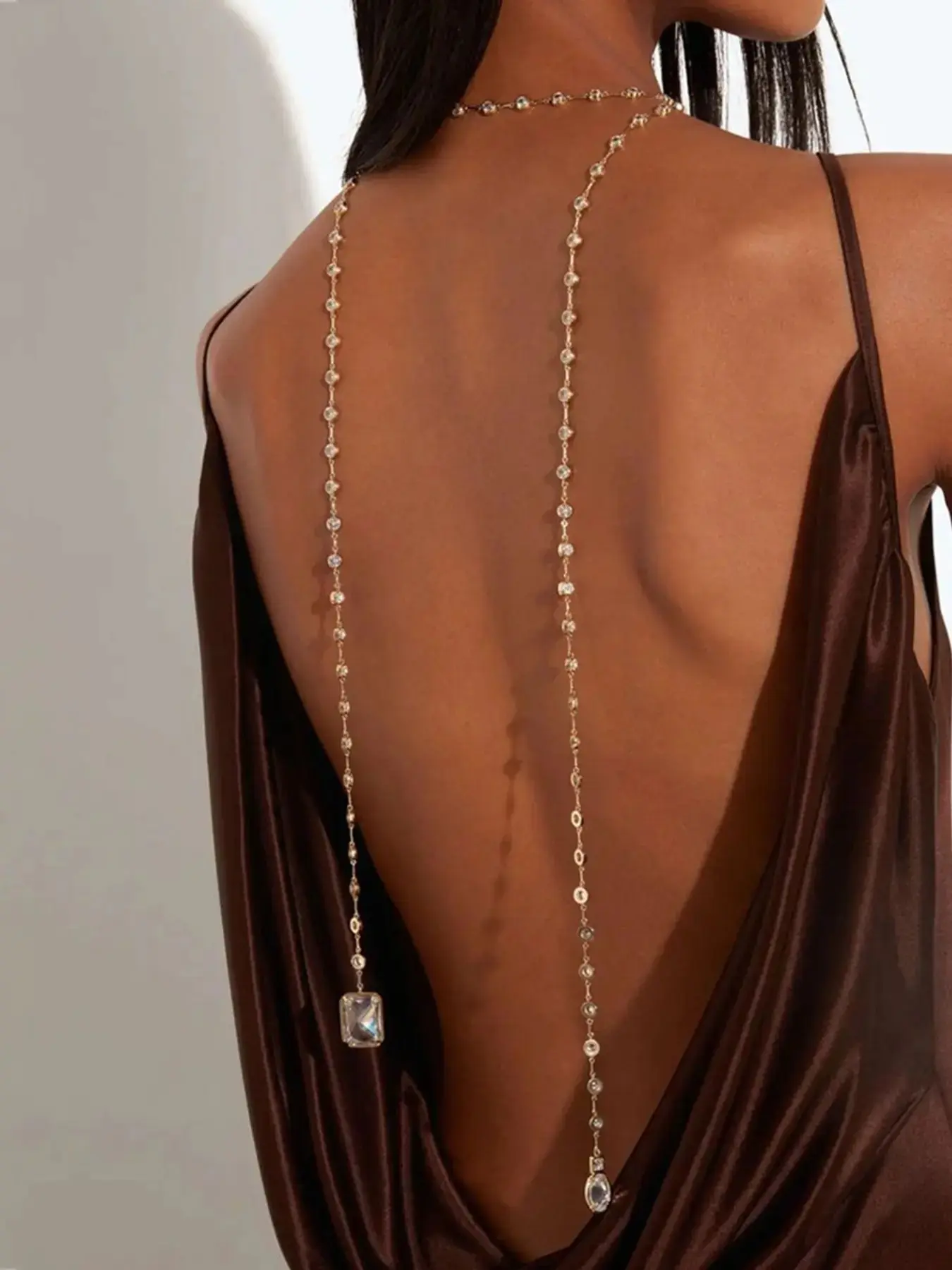 Luxury Crystal Back Drop Necklace for Women, Chic Body Jewelry, Rhinestone Body Chain with Double Pendant, Sexy Open Back Jewelry for Bridal, Prom, Vacation & Special Occasions