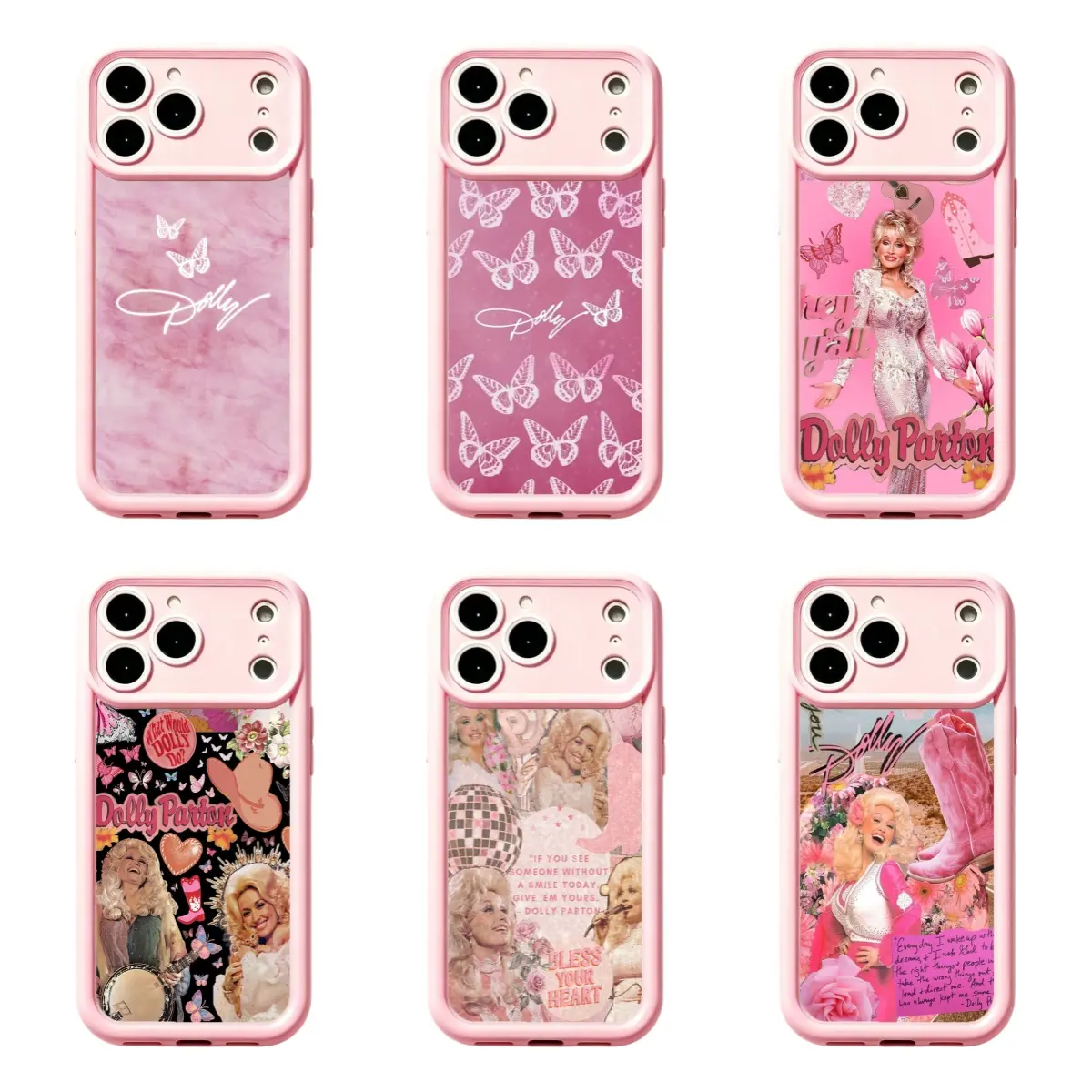 Dolly Parton Pink Collage Multi-Model Phone Case, Western Aesthetic Straight Edge Shockproof Soft Protective Cover with Lens Guard for iPhone 17 Pro Max,16,15,14,13,12,11 & Samsung S21,S22,S23,S24,S25, Great Holiday Gift