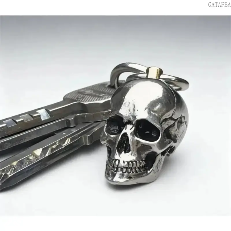 2026 New Gothic Skull Keychain, Retro Stretch Scrunchie Lanyard, Retractable Stainless Steel Alloy Accessory, Dark-Style Decor for Halloween Party, Holiday Gift for Leisure and Outdoor Use,back to school,back to school haul