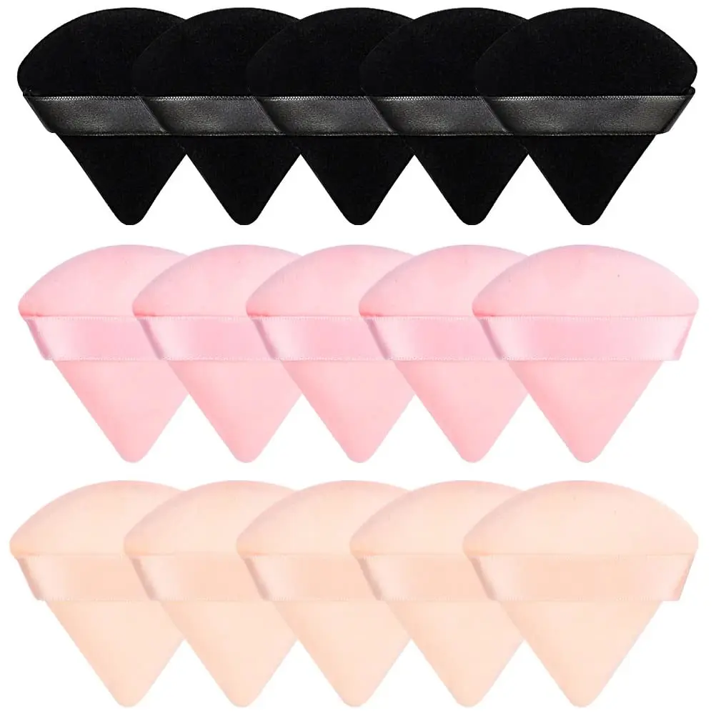 Powder Puff Face Soft Triangle Makeup Velour Puff, Beauty Sponge for Loose Powder and Cosmetic Foundation, Blender Makeup Tool (Black, Pink, Flesh)
