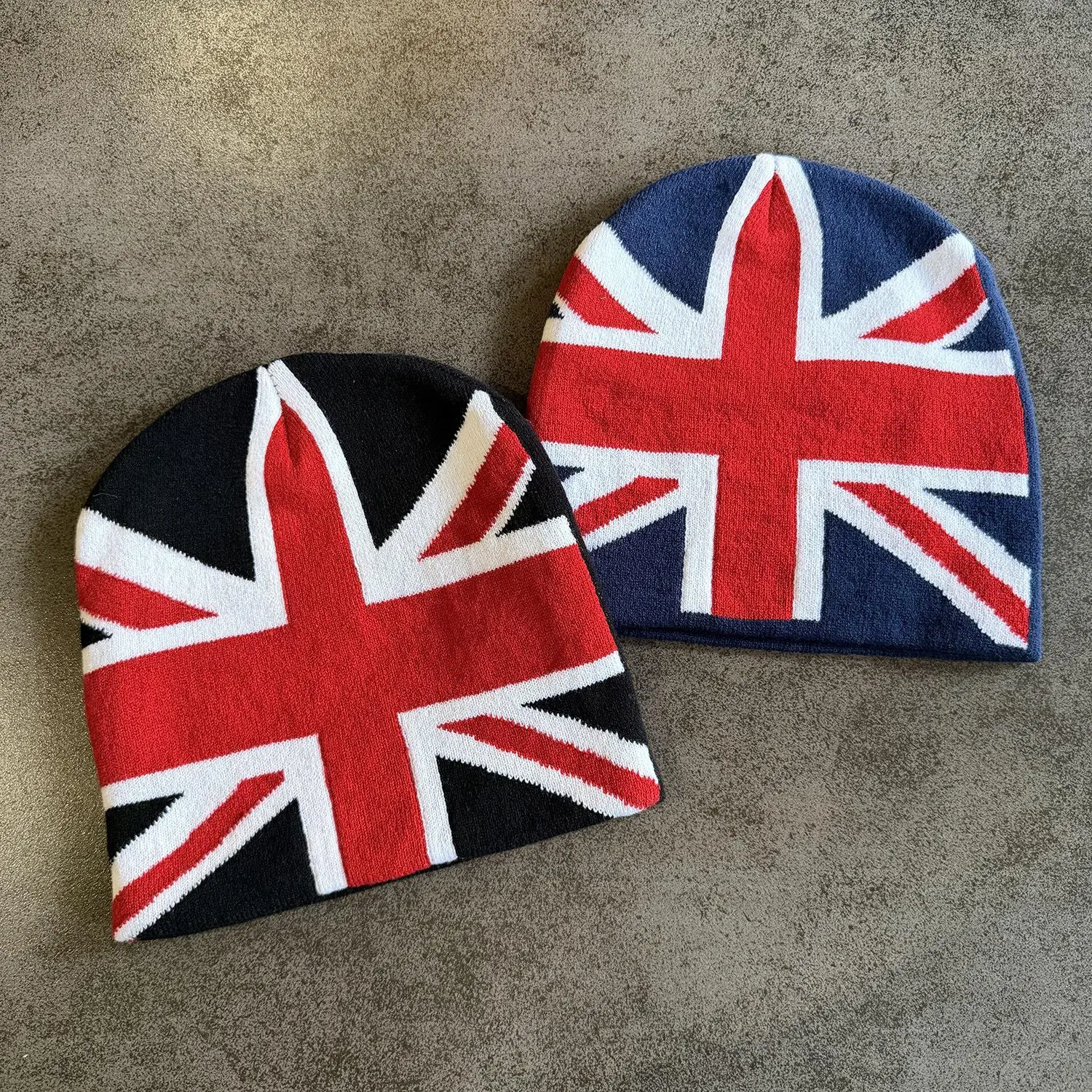 Union Jack UK Flag Jacquard Knit Beanie, Unisex Warm Winter Cuffed Skull Cap, Trendy Streetwear Hat for Men Women