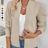 [Black Friday]Women's Solid Textured Zip Up Jacket, Casual Long Sleeve Mock Neck Outerwear for Spring & Fall, Ladies Clothes for Daily Wear