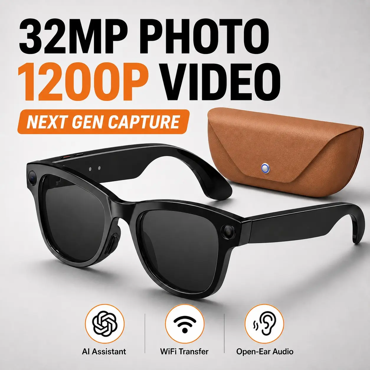 Stylish Women Outdoor Sports Smart Sunglasses, 13MP HD Camera with 1200P Vlog Video Recorder Glasses, Real-Time Language Translator, Wireless Bluetooth 5.3 Call Audio, IP54 Grade