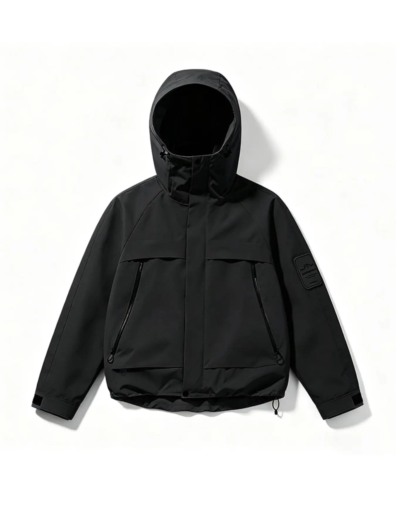 Men's Waterproof Hooded Windbreaker, Adjustable Hat Sleeve Hem, Multiple Zip Pockets, Outdoor Hiking Camping Jacket, Unisex Loose Fit Coat