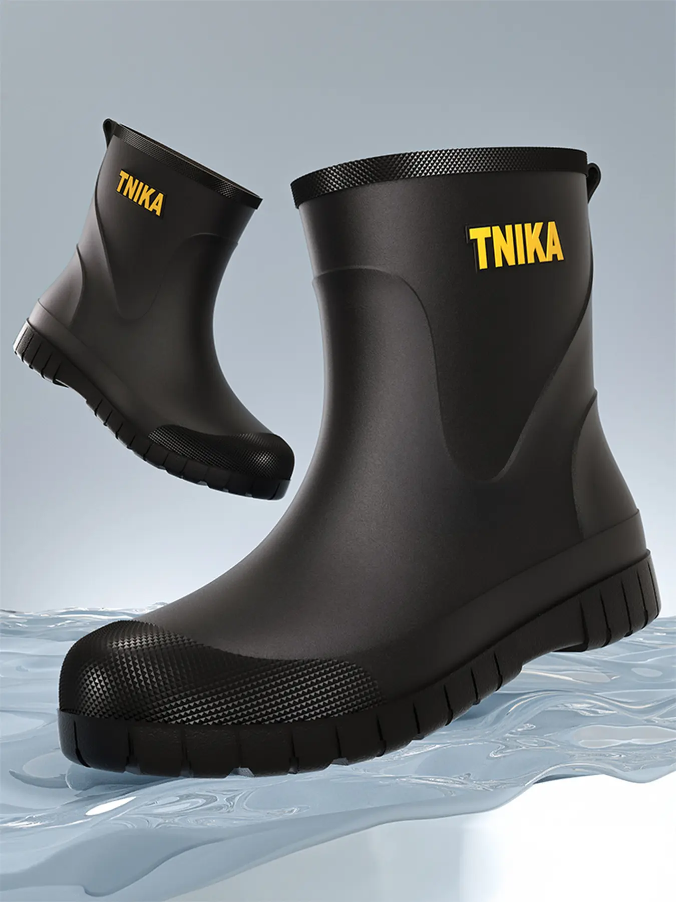 Men's Trend Outdoor Work Rain Shoes, Sleek Silhouette Water & Stain Resistant Car Washing Fishing Mid Calf Wellies