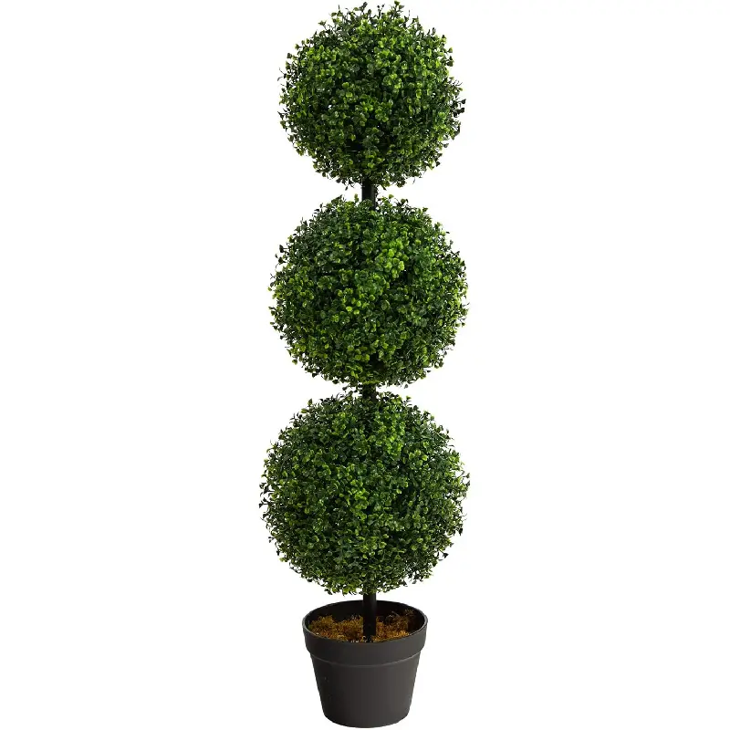 Nearly Natural 36in Artificial Triple Ball Boxwood Topiary Tree - Indoor Outdoor Realistic Faux Greenery for Home Patio Office Decor, Low Maintenance