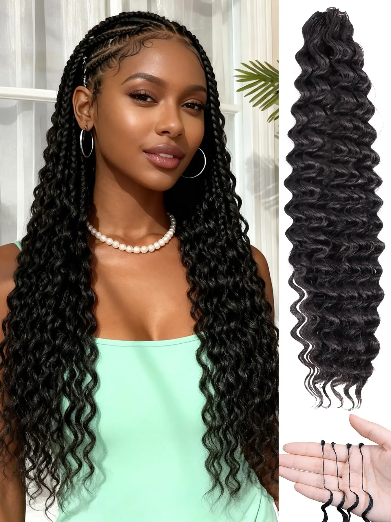 Feather Crochet Hair Extensions 16/18/20/22 Inch 50 Strands Deep Wave Miracle Knots Hair Curly Crochet Hair for Black Women Pre-Separated Invisible Knotless, Synthetic Curly Wavy Feathered Crochet Hair Extensions