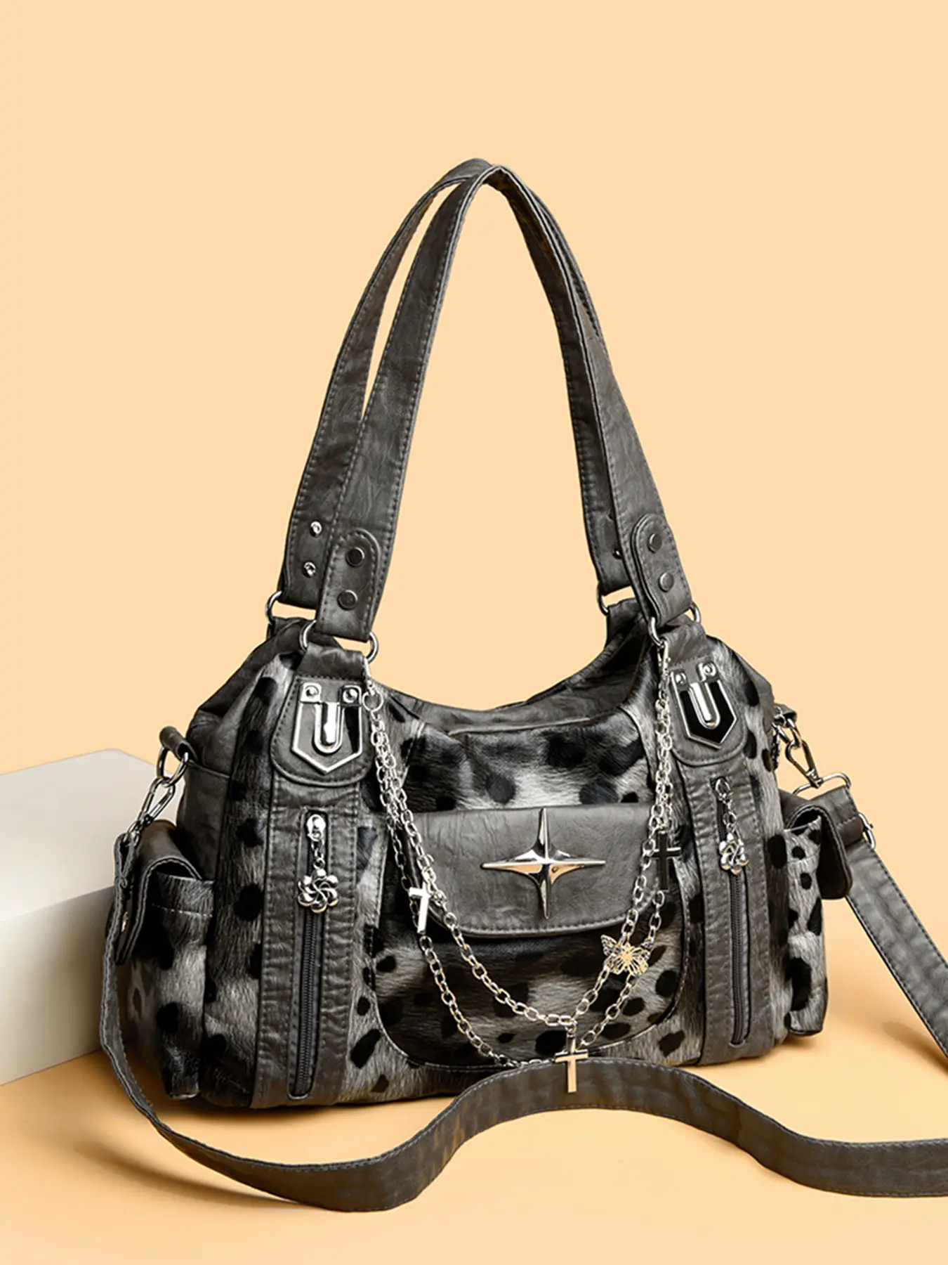 1Pc Single-shoulder bag, decorated with star-shaped metal and butterfly chains, multi-pocket everyday handbag, suitable for women for shopping, travel, and casual outdoor activities