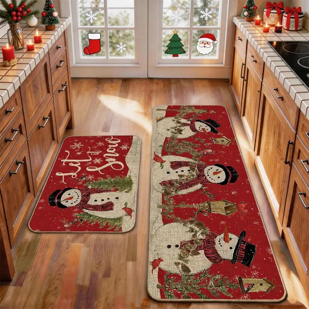 2 Pcs Christmas Kitchen Rug Mat Gnomes Gingerbread Tree Santa Clause Snowflake Red Black Floor Mat Set Farmhouse Kitchen Rug Non Slip Restaurant Floor Dining Room Laundry Room Decor Carpet Mat Winter Decor Home Decor Rug