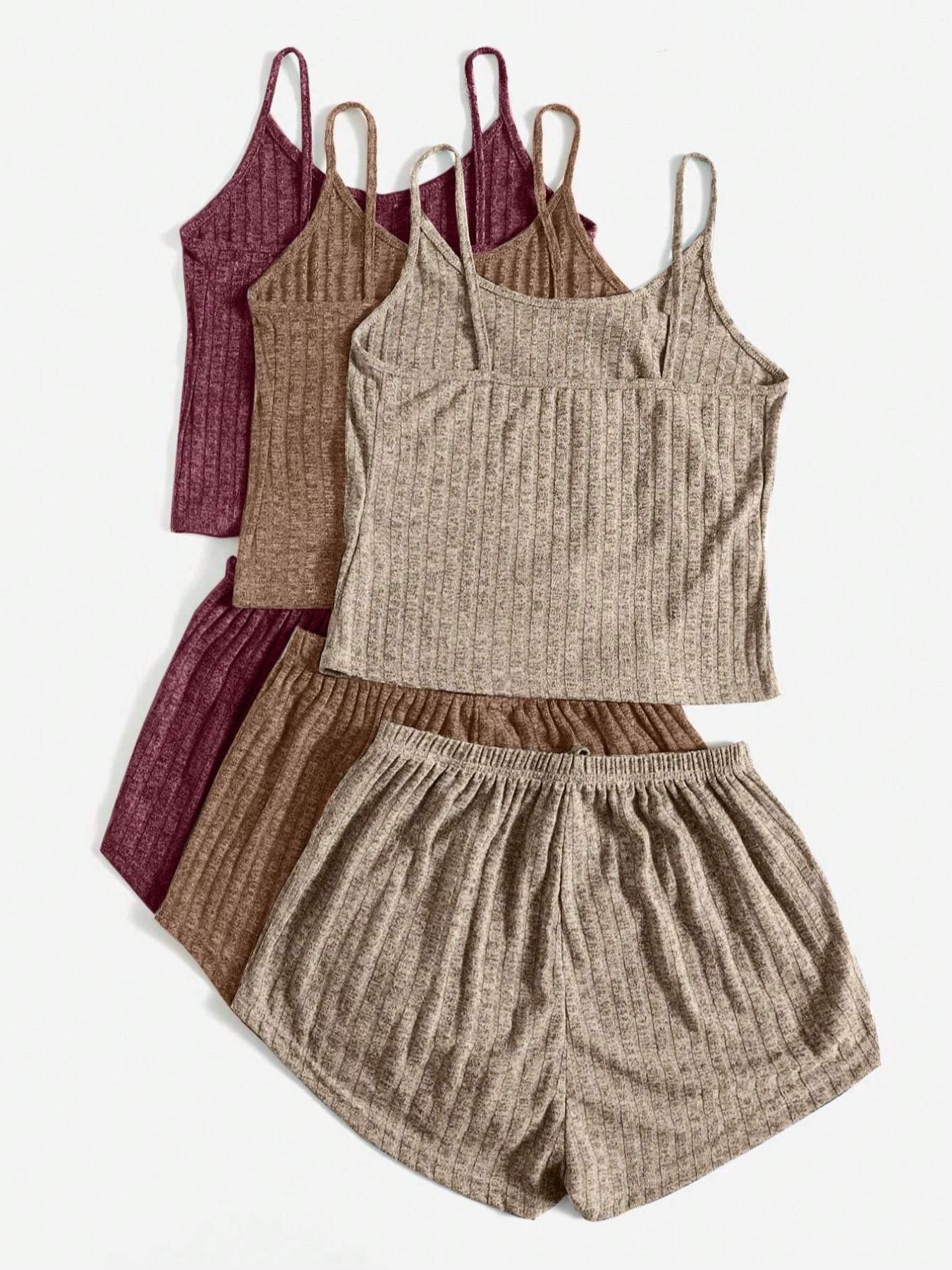 Women's Plain Knitted Stretchy Crop Cami Top & Tie Front Shorts Set, Summer Clothes, Casual Camisole & Shorts Set for Summer, Women's Clothes