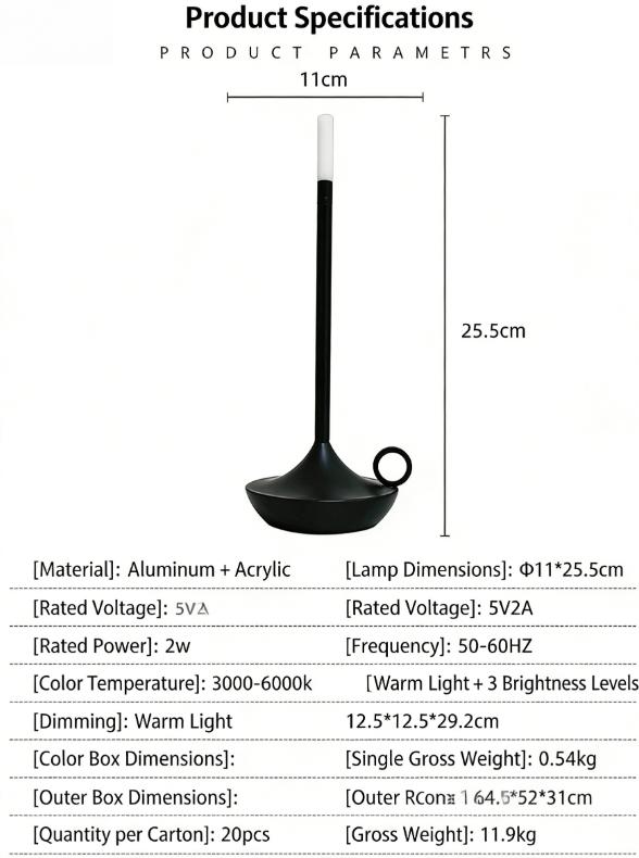 Aladdin Rechargeable LED Table Lamp, Touch Control, Ambient Light for Hotel, Restaurant, Bar & Camping