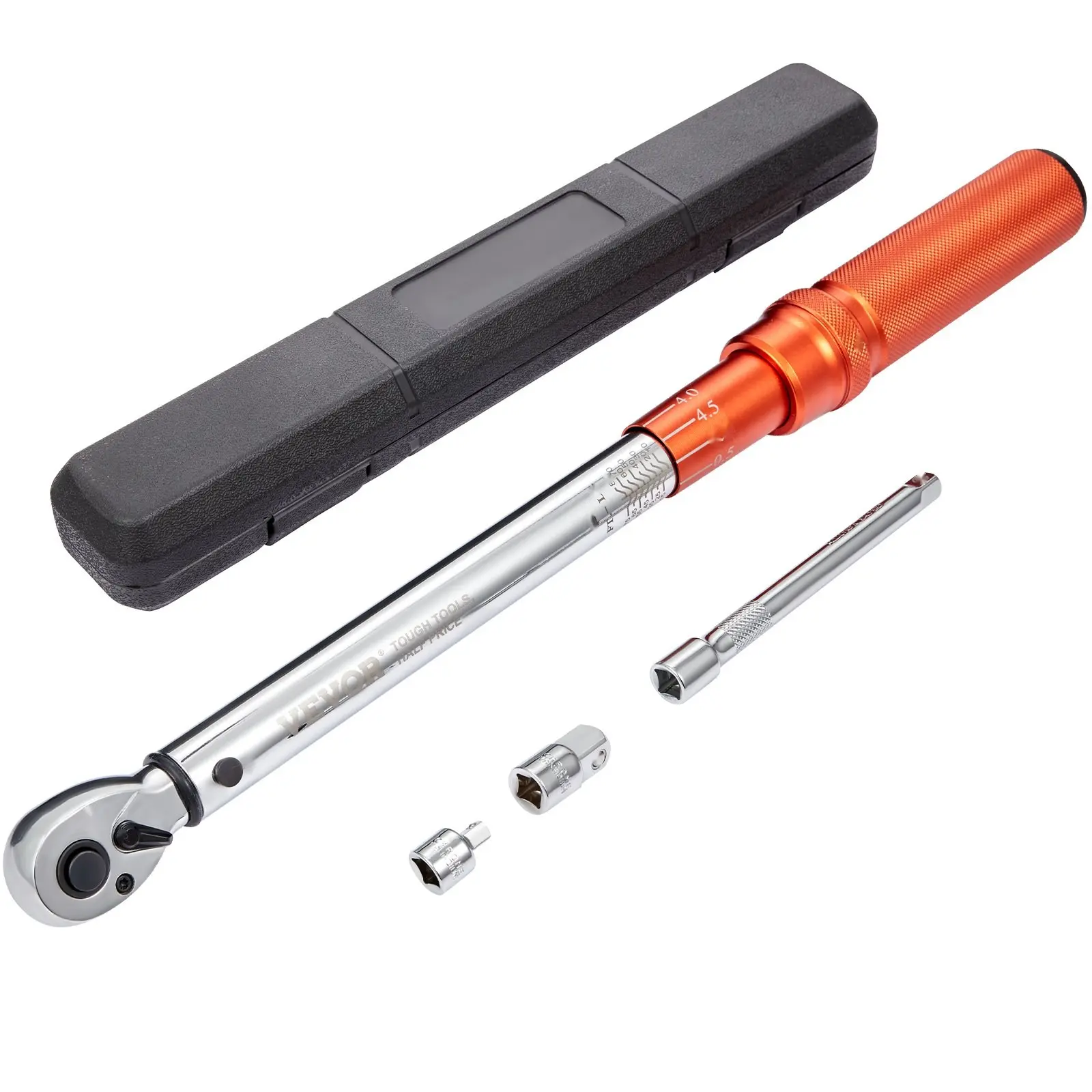 Torque Wrench, 3/8-Inch Drive Click Torque Wrench, 10-80 Ft-Lb / 14-110 N.m, Dual-Direction Adjustable Torque Wrench Set, Mechanical Dual-Range Torque Wrench Kit with Adapters and Extension Rods