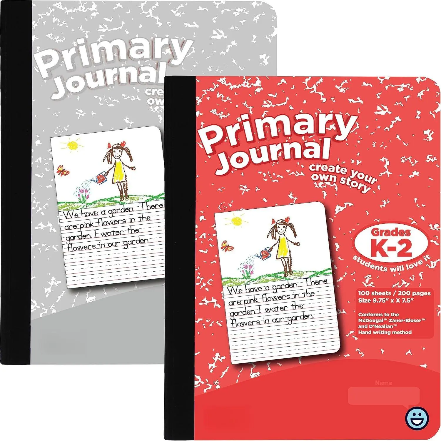 Primary Journal Grades K-2, Primary Writing Journal, Half Page Ruled Primary Journal Composition Notebook for , 100 Sheets  Notebook, Red and Grey (2 Pack)