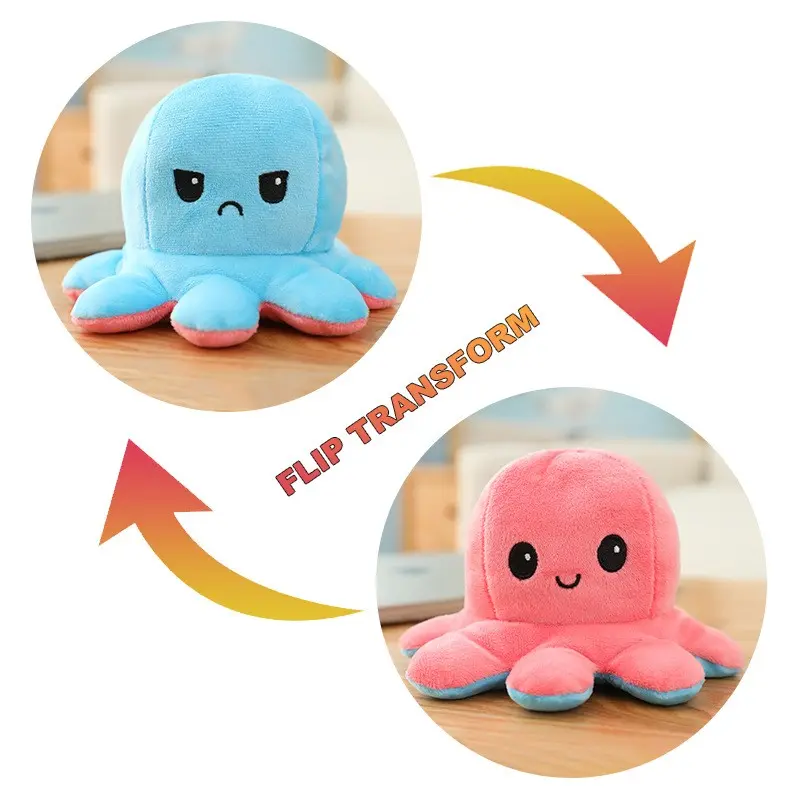 Flip-Over Octopus Plush Toy, Dual-Sided Emotion Octopus Stuffed Doll, Loveable Octopus Design, Perfect Birthday Party Gift Decor