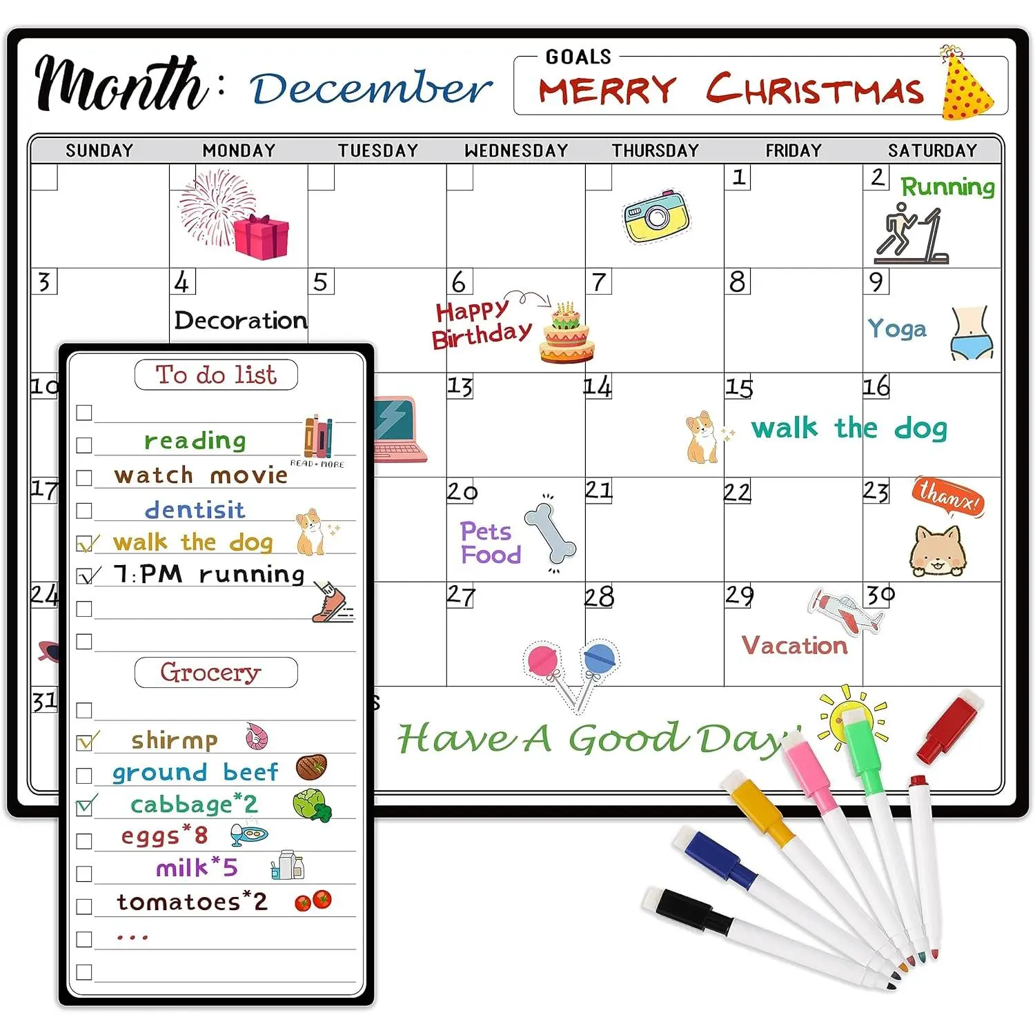 Dry Erase Refrigerator Calendar with Markers - 15" x 11" Monthly Fridge Calendar and Today List, Fridge Whiteboard with