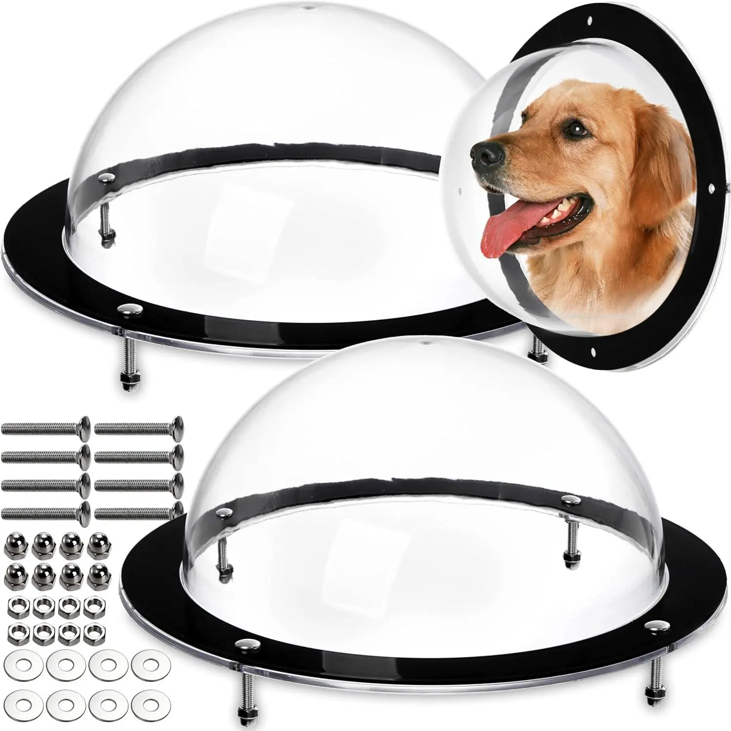 2 Pack Dog Fence Window, 12.4 Inch Clear Pet Dome, Durable Plastic Pet Peek Windows for Playground, Safe Doggie Fence Domes, Pet Supply for Dog Cat Horse, 12.4 x 4.9 InchGift