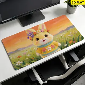 Extra Large yellow bunny in flower field Mouse Pad, Non Slip Rubber Pad, Desktop Decoration Drotection Pad, Washable, Lock Edge Multi Size, Premium Multipurpose Mousepad For Office, Home, Gift for Family and Friends