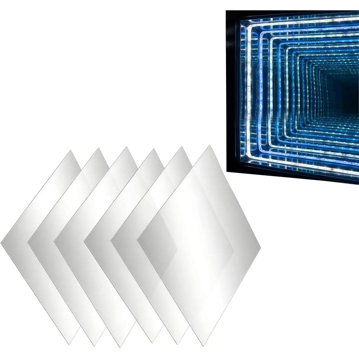 6 Pack 12'' x 12'' Acrylic Two-Way Mirror Sheets, 15% Transparent See-Through Panels for Infinity Mirror Projects, DIY Art & Creative Light Magic Projects