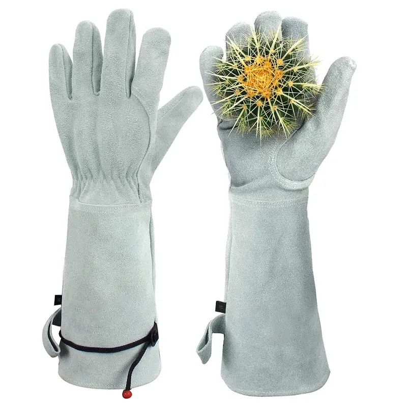 Premium Split Cowhide Long Gardening Gloves, Elbow Length Thorn Proof Puncture Resistant Protective Gloves with Reinforced Palm