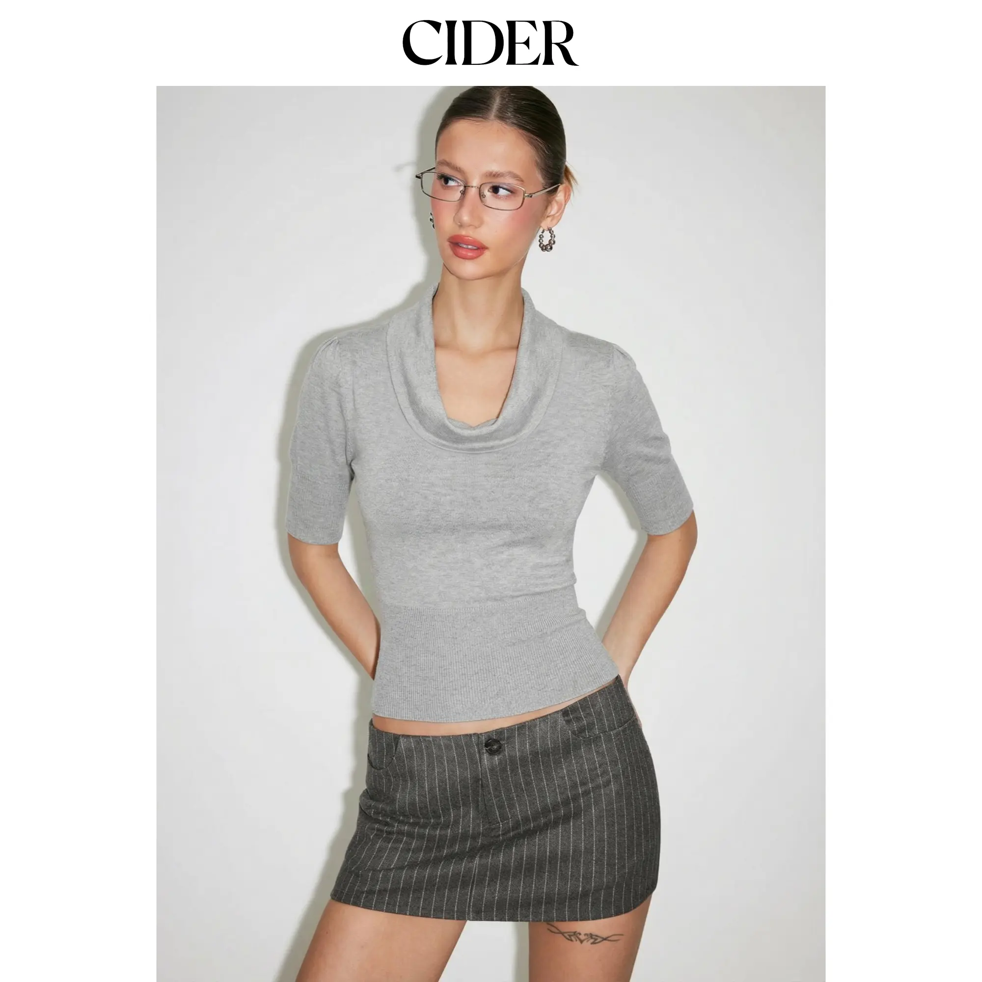 Cider Knit Cowl Neck Puff Sleeve Top