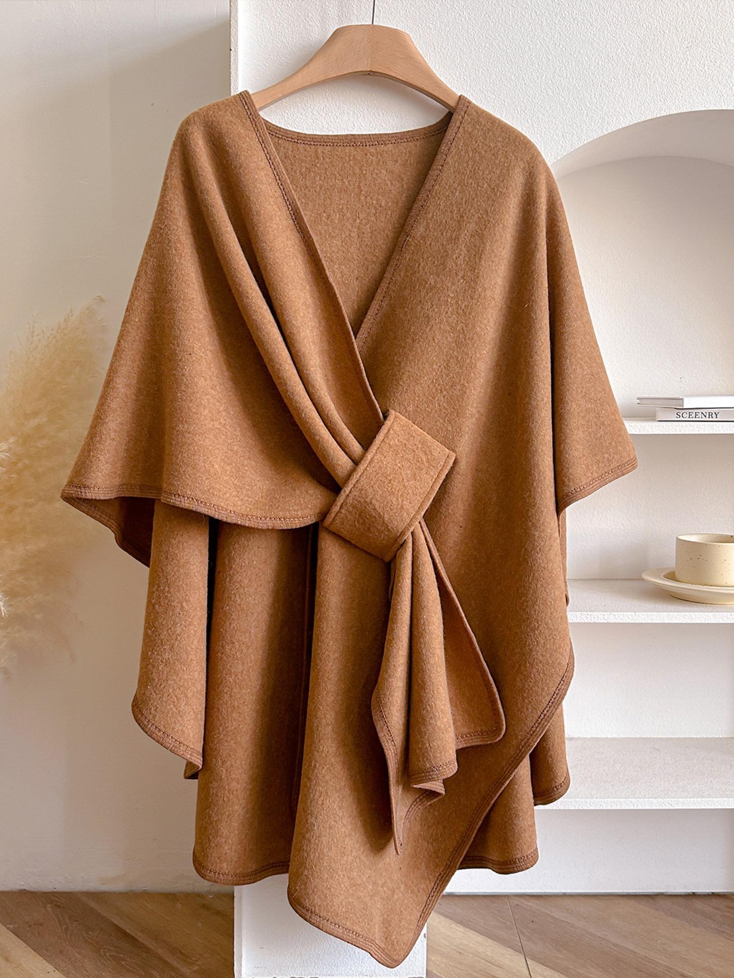 Women's Solid Color Cape, Soft Comfortable Fashion Shawl for All Seasons, Soft Warm Shawl, Vintage Versatile Accessory for Daily Use, Womenswear