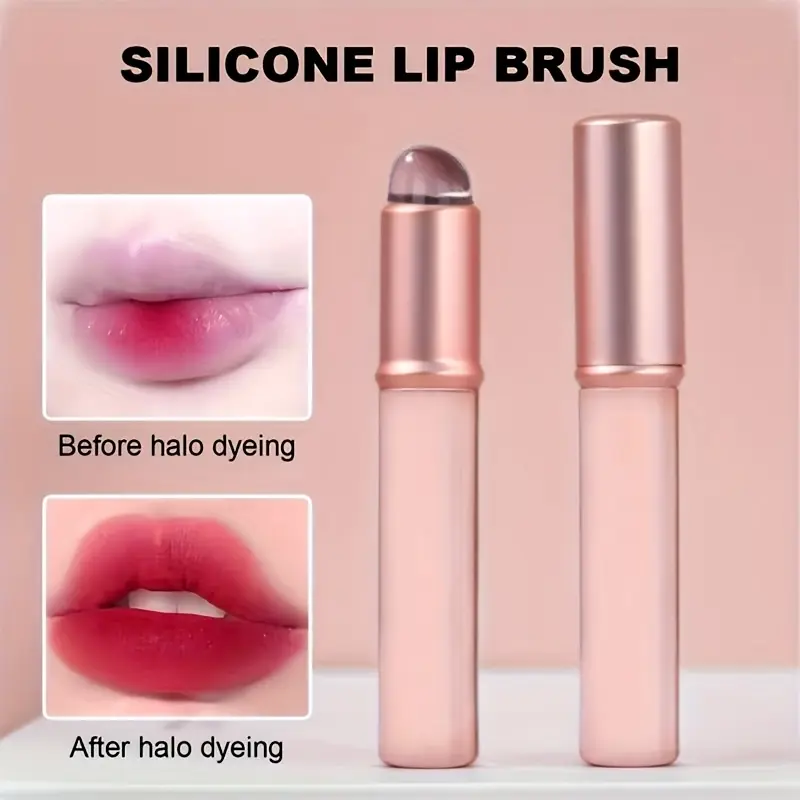 1pc silicone tape covered lip brush, translucent portable silicone lip brush, lipstick brush, round headed lip brush, jelly brush, makeup brush with cover, smudging brush, lip brush