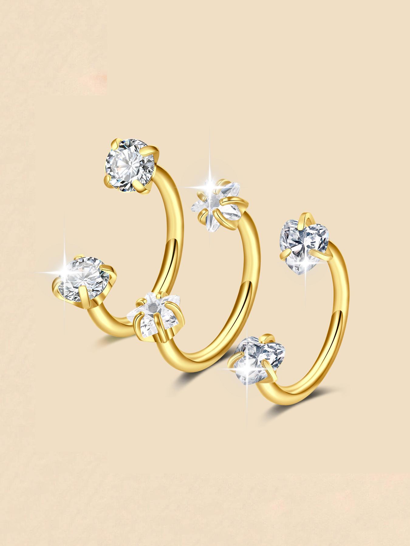 Stainless Steel CZ-Inlaid Nose Ring for Women and Men, Fashion Body Jewelry for Parties and Everyday Wear, Trendy Versatile Style, Exquisite Jewelry Gift