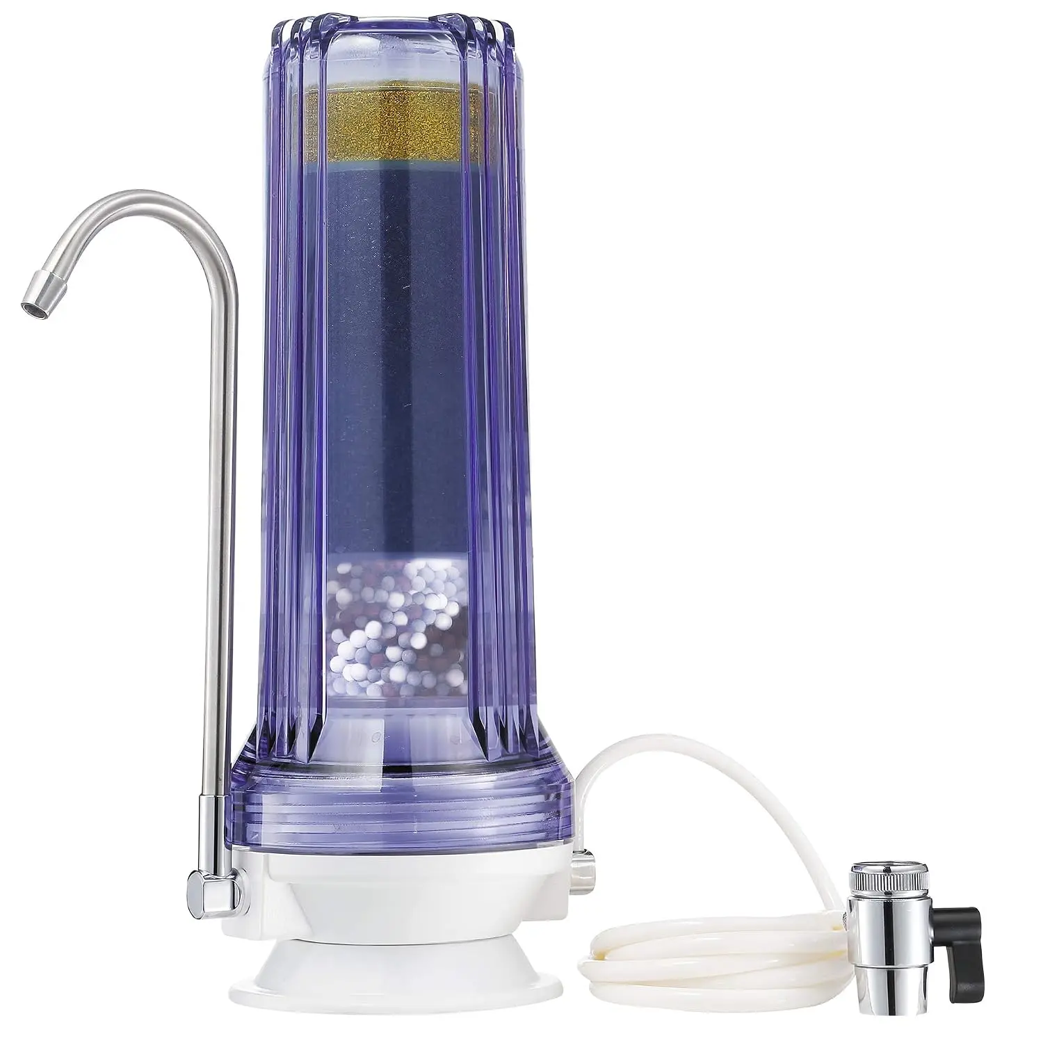 Countertop Water Filter System - 8 Stage Alkaline w/Chrome Faucet | Alkaline Remineralization, Easy 30 Second Installation, Use  Almost Any Sink Faucet, Unlimited  Water, 120-Day Trial