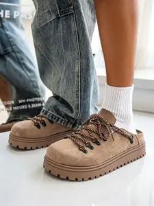 Fashion casual men's Birken mules available in 3 matte suede shades. Durable one-piece suede upper with stylish color-block laces and metal eyelets, classic backless slides with serrated thick sole.