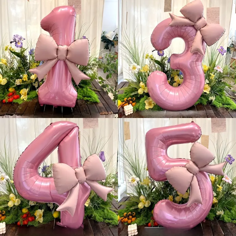 2 Piece Large Number Bow Aluminum Foil Balloon Set, Perfect for Birthday Parties, Outdoor Events, Anniversary, Holidays, New Year Decorations