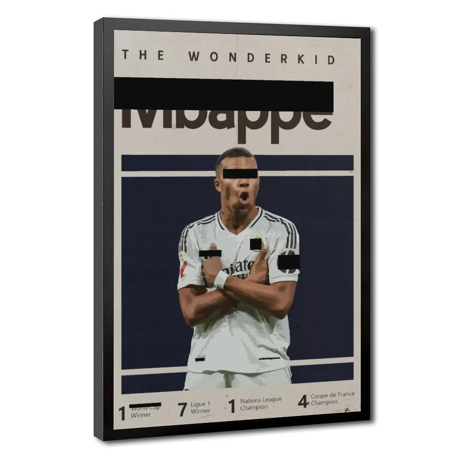 Minimalist Framed French Mbappe Soccer Poster Canvas Artwork, Hanging Wall Decoration for Boys' Bedroom, Office Home Decor Supplies