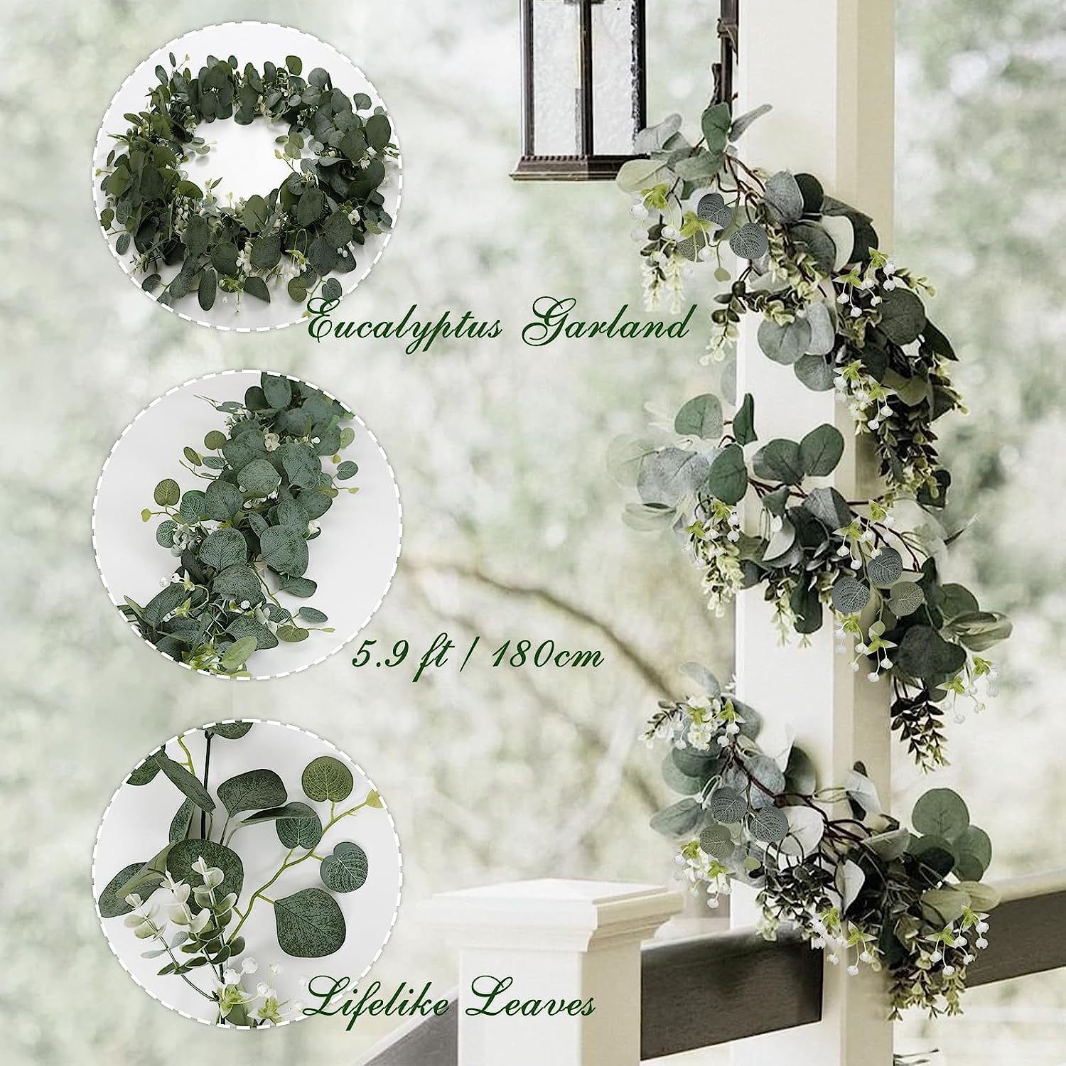 Artificial Eucalyptus Garland, Faux Floral Garland, 2/4 Counts Faux Greenery Vines, Decorative Plants for Wedding Party Mantle Table Runner Home Decor