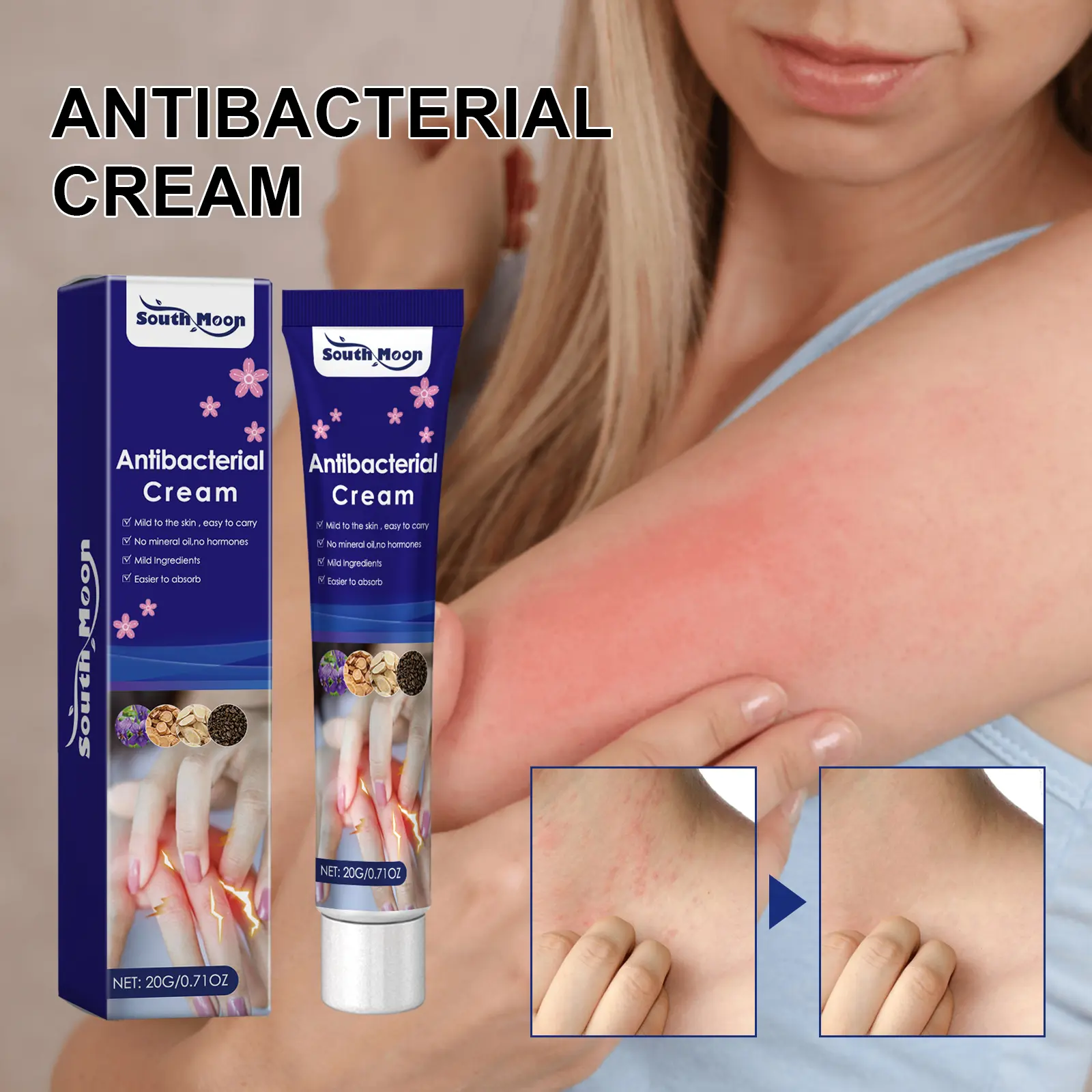 Natural Herbal Body Soothing Cream, Mild Plant Extract Moisturizer for Dry & Sensitive Red Skin, Gentle Daily Skin Care Ointment 20g,leaf