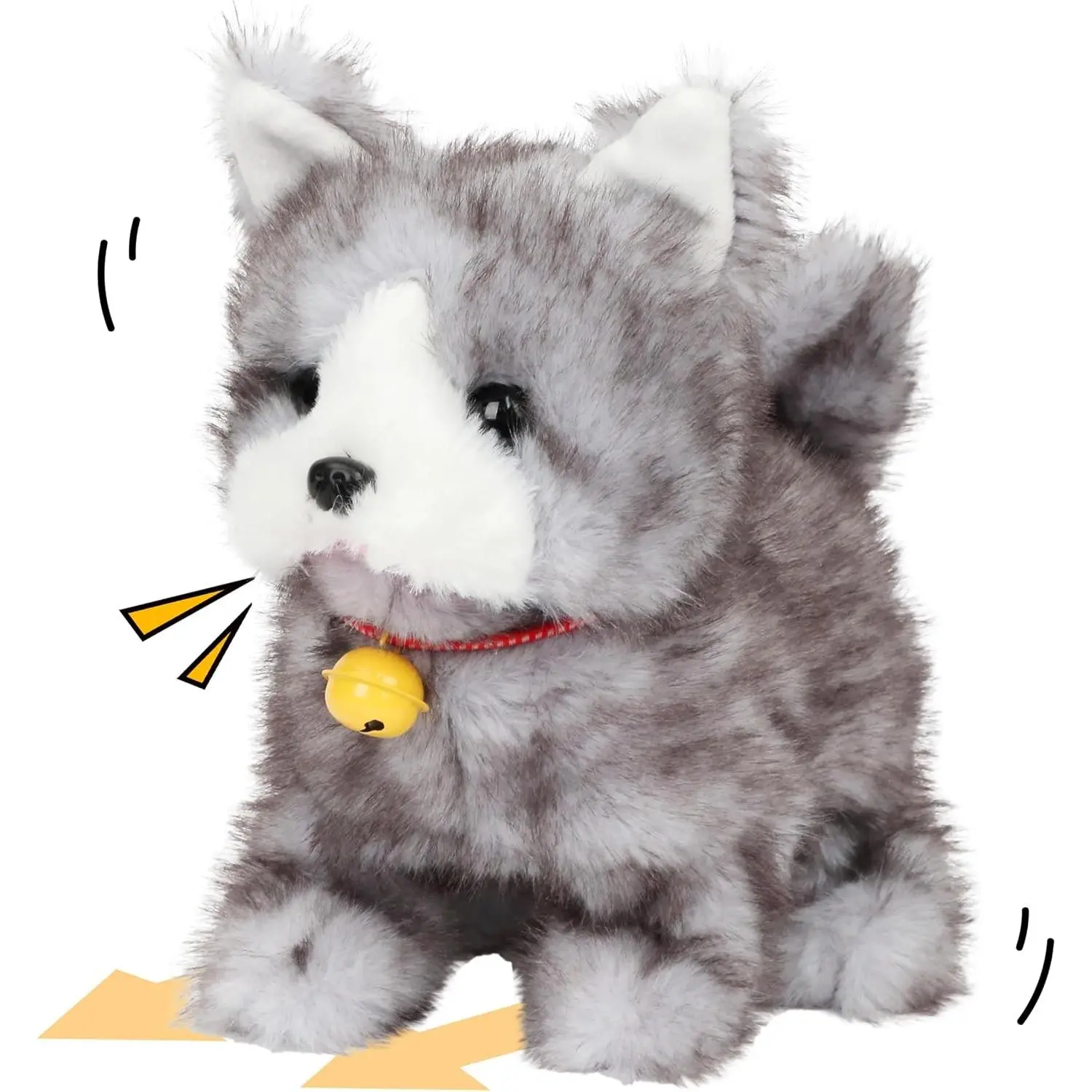 Walking Grey Pomeranian Dog Stuffed Animal Talking Wagging Nodding Educational Plush Puppy Toy Electric Interactive Animated Plushies for Girls Boys Birthday